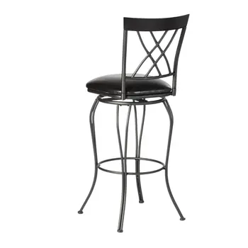 Set of Two 30" Black Faux Leather and Iron Bar Height Swivel Bar Chairs