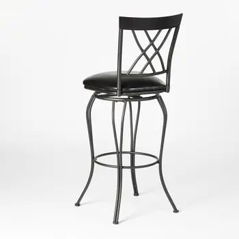 Set of Two 30" Black Faux Leather and Iron Bar Height Swivel Bar Chairs