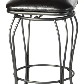 Set of Two 30" Black Faux Leather and Iron Bar Height Swivel Bar Chairs