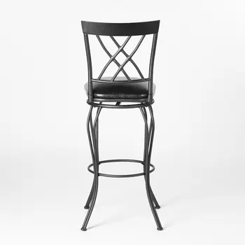 Set of Two 30" Black Faux Leather and Iron Bar Height Swivel Bar Chairs