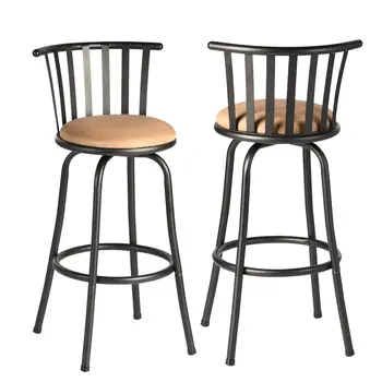 Set of Two Brown and Black Faux Leather and Iron Low Back Adjustable Height Swivel Bar Chairs