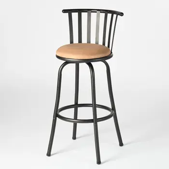 Set of Two Brown and Black Faux Leather and Iron Low Back Adjustable Height Swivel Bar Chairs