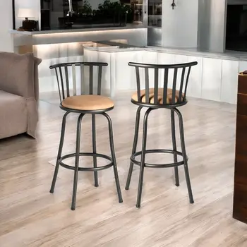 Set of Two Brown and Black Faux Leather and Iron Low Back Adjustable Height Swivel Bar Chairs