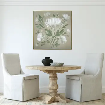 White Flower Bouquet Gold Floater Frame Wall Art