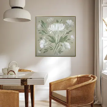 White Flower Bouquet Gold Floater Frame Wall Art