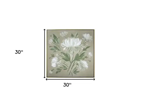 White Flower Bouquet Gold Floater Frame Wall Art