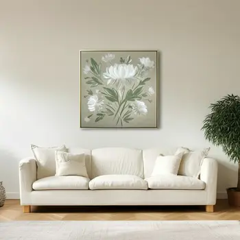 White Flower Bouquet Gold Floater Frame Wall Art