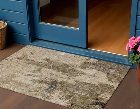 3' X 5' Khaki And Taupe Abstract Washable Indoor Outdoor Area Rug