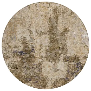 8' Khaki And Taupe Round Abstract Washable Indoor Outdoor Area Rug