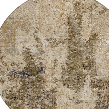 8' Khaki And Taupe Round Abstract Washable Indoor Outdoor Area Rug