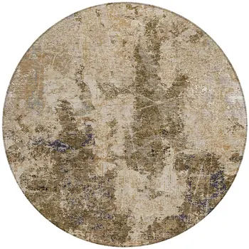 8' Khaki And Taupe Round Abstract Washable Indoor Outdoor Area Rug