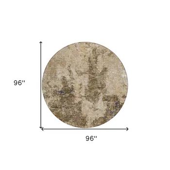 8' Khaki And Taupe Round Abstract Washable Indoor Outdoor Area Rug