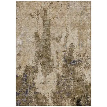 9' X 12' Khaki And Taupe Abstract Washable Indoor Outdoor Area Rug
