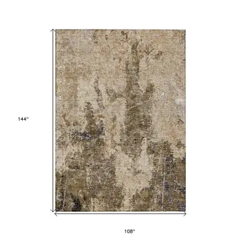 9' X 12' Khaki And Taupe Abstract Washable Indoor Outdoor Area Rug