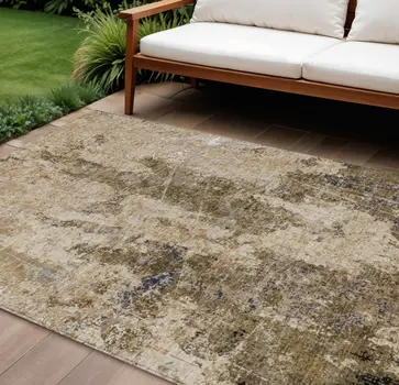 9' X 12' Khaki And Taupe Abstract Washable Indoor Outdoor Area Rug