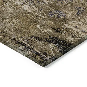 9' X 12' Khaki And Taupe Abstract Washable Indoor Outdoor Area Rug