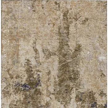 9' X 12' Khaki And Taupe Abstract Washable Indoor Outdoor Area Rug