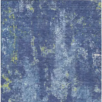 3' X 5' Navy Blue And Denim Blue Abstract Washable Indoor Outdoor Area Rug