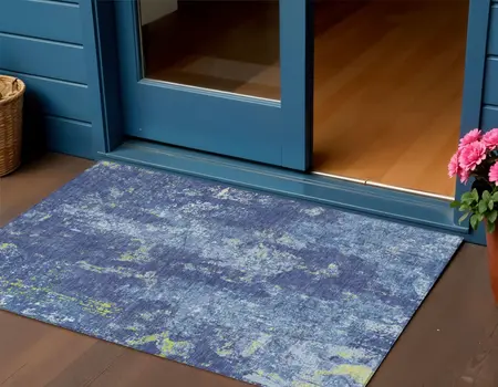 3' X 5' Navy Blue And Denim Blue Abstract Washable Indoor Outdoor Area Rug