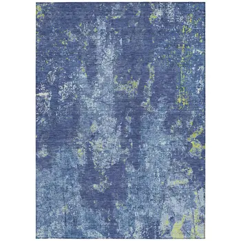 5' X 8' Navy Blue And Denim Blue Abstract Washable Indoor Outdoor Area Rug