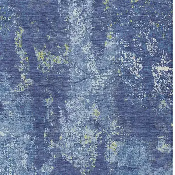 10' X 14' Navy Blue And Denim Blue Abstract Washable Indoor Outdoor Area Rug