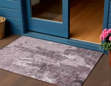 3' X 5' Pink And Mauve Abstract Washable Indoor Outdoor Area Rug