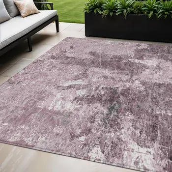 5' X 8' Pink And Mauve Abstract Washable Indoor Outdoor Area Rug