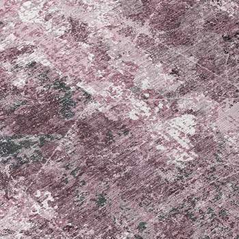 8' Pink And Mauve Round Abstract Washable Indoor Outdoor Area Rug