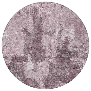 8' Pink And Mauve Round Abstract Washable Indoor Outdoor Area Rug