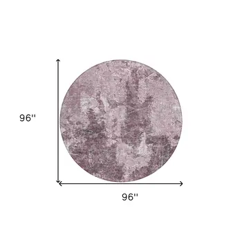 8' Pink And Mauve Round Abstract Washable Indoor Outdoor Area Rug
