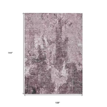 9' X 12' Pink And Mauve Abstract Washable Indoor Outdoor Area Rug