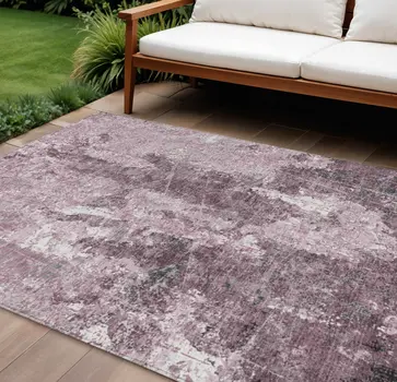 9' X 12' Pink And Mauve Abstract Washable Indoor Outdoor Area Rug