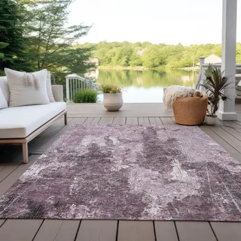 9' X 12' Pink And Mauve Abstract Washable Indoor Outdoor Area Rug