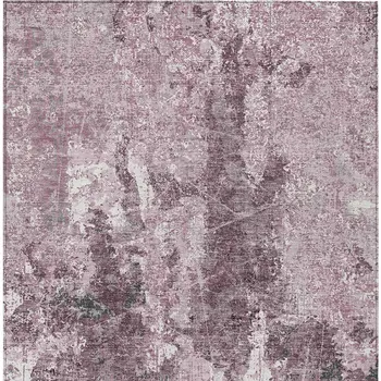 9' X 12' Pink And Mauve Abstract Washable Indoor Outdoor Area Rug