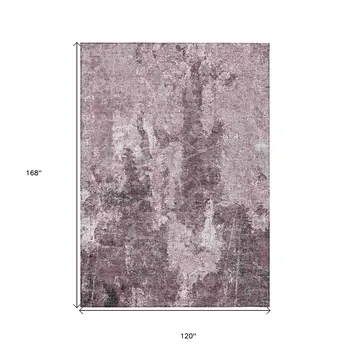 10' X 14' Pink And Mauve Abstract Washable Indoor Outdoor Area Rug