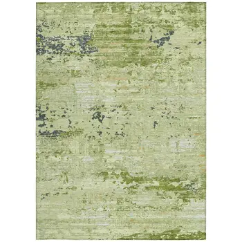 3' X 5' Artichoke Green And Olive Green Abstract Washable Indoor Outdoor Area Rug