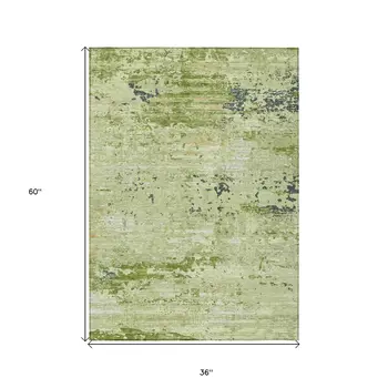 3' X 5' Artichoke Green And Olive Green Abstract Washable Indoor Outdoor Area Rug
