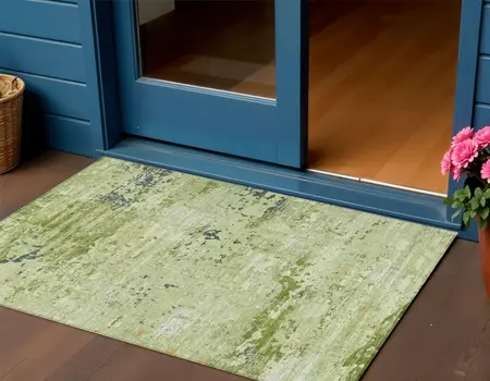 3' X 5' Artichoke Green And Olive Green Abstract Washable Indoor Outdoor Area Rug