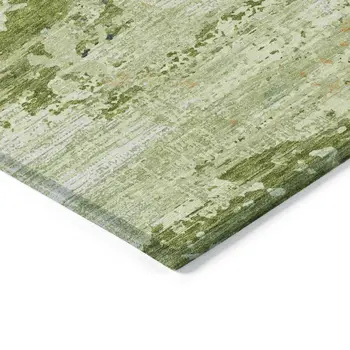 3' X 5' Artichoke Green And Olive Green Abstract Washable Indoor Outdoor Area Rug