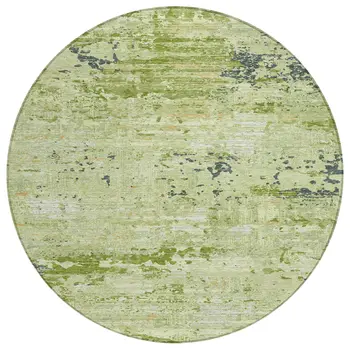 8' Artichoke Green And Olive Green Round Abstract Washable Indoor Outdoor Area Rug