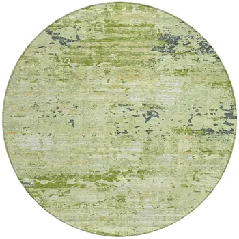 8' Artichoke Green And Olive Green Round Abstract Washable Indoor Outdoor Area Rug
