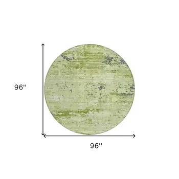 8' Artichoke Green And Olive Green Round Abstract Washable Indoor Outdoor Area Rug