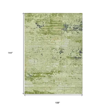 9' X 12' Artichoke Green And Olive Green Abstract Washable Indoor Outdoor Area Rug