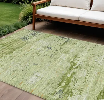 9' X 12' Artichoke Green And Olive Green Abstract Washable Indoor Outdoor Area Rug