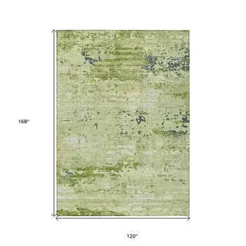 10' X 14' Artichoke Green And Olive Green Abstract Washable Indoor Outdoor Area Rug