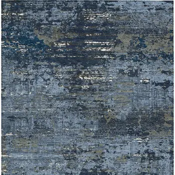 3' X 5' Blue And Navy Blue Abstract Washable Indoor Outdoor Area Rug