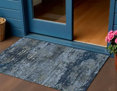 3' X 5' Blue And Navy Blue Abstract Washable Indoor Outdoor Area Rug