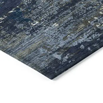3' X 5' Blue And Navy Blue Abstract Washable Indoor Outdoor Area Rug