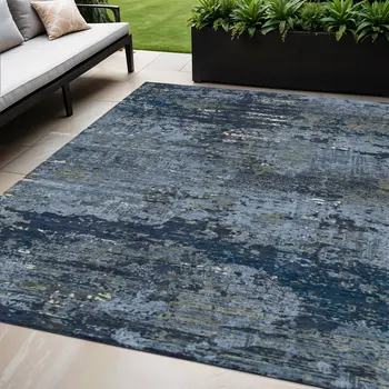 5' X 8' Blue And Navy Blue Abstract Washable Indoor Outdoor Area Rug