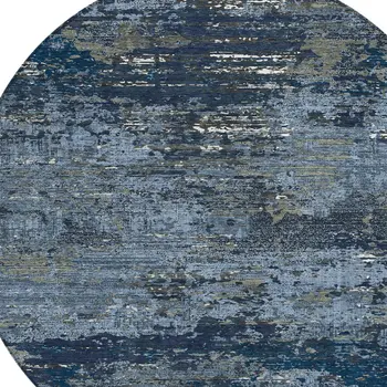 8' Blue And Navy Blue Round Abstract Washable Indoor Outdoor Area Rug